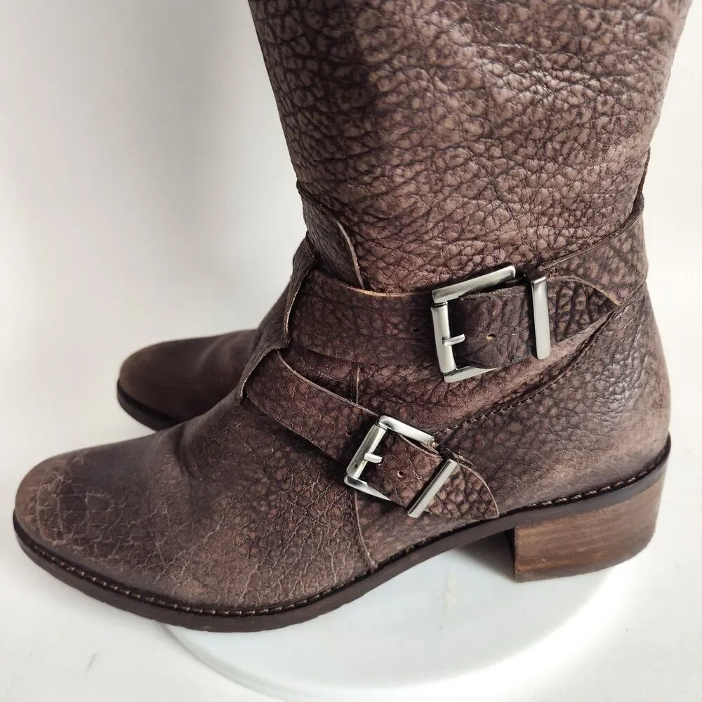 Fidji Riding Boots Size 7 38 Brown Taupe Textured Leather Knee High Tall Harness